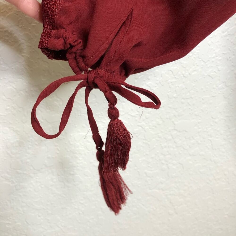 Rebecca Minkoff dark red lace ruffle trim tie sleeve top size Large feminine - Picture 15 of 16